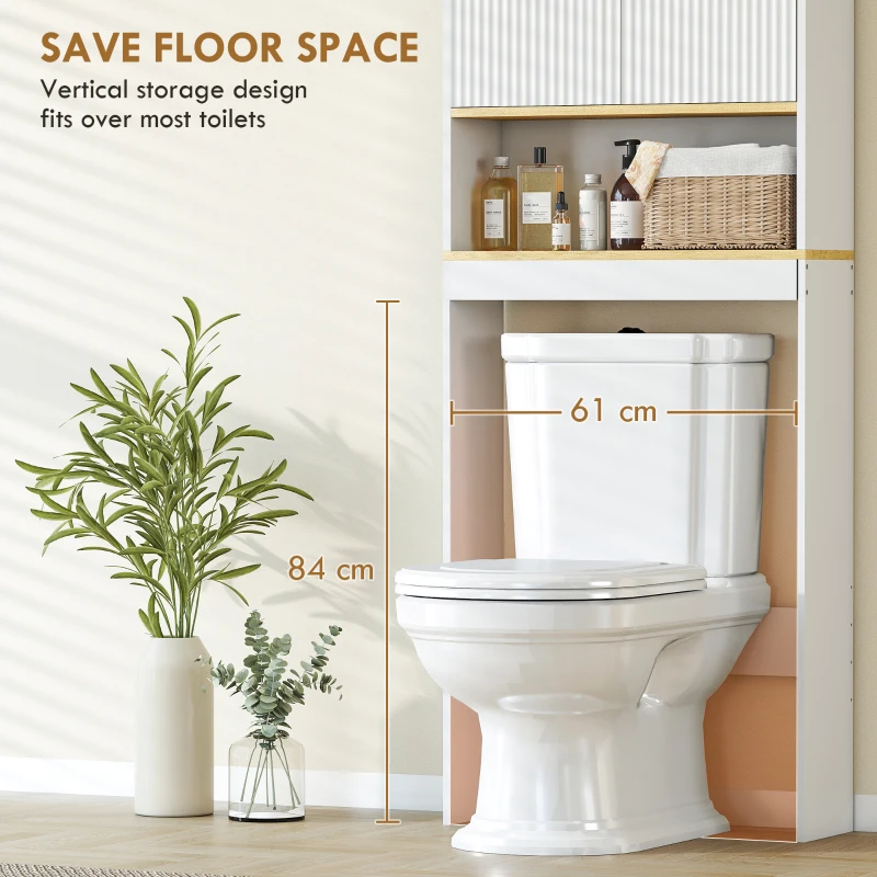 HOMCOM Over the Toilet Storage Shelf Adjustable Shelf Over the Toilet Storage Cabinet for Bathroom White and Oak