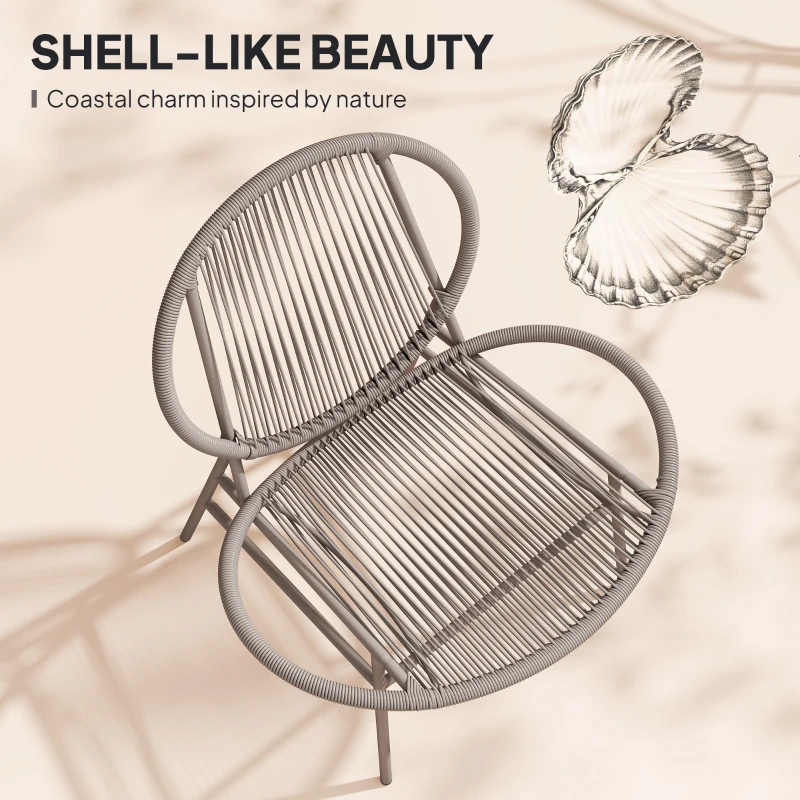 Outsunny Rattan Bistro Set, 3 Pieces Wicker Patio Furniture Set, Acapulco Chairs and Steel Table for Porch, Balcony, Light Grey