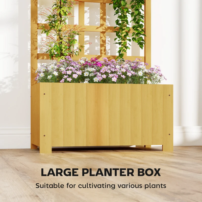 Outsunny Wooden Raised Garden Bed with Lattice Trellis, Outdoor Elevated Planter Box with Drainage Holes for Climbing Plants