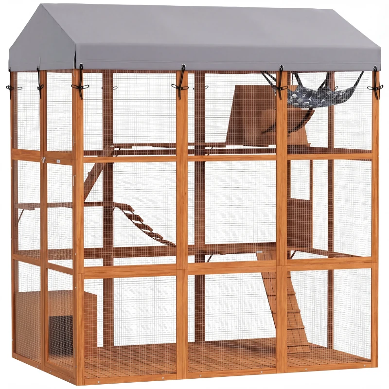 PawHut 81"H Catio Outdoor with Floor to Prevent Escaping & Easy Cleaning, for 2-4 Cats Kittens, Orange