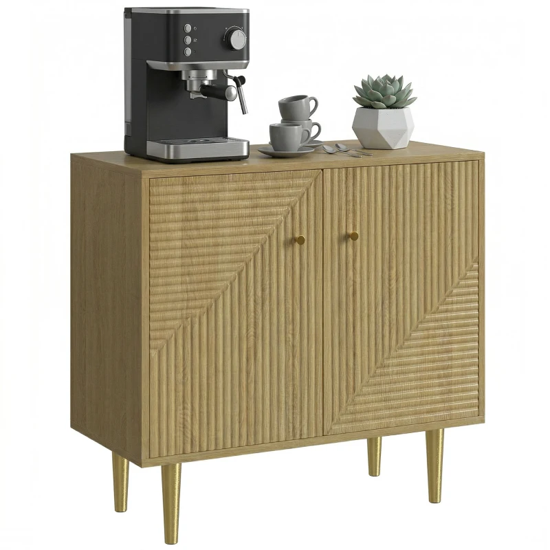HOMCOM Sideboard with Adjustable Shelf, Buffet Cabinet with 2 Doors and Gold Steel Legs for Dining Room, Oak