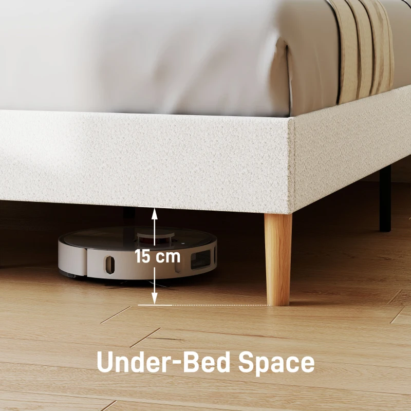 HOMCOM King Size Bed Frame with Adjustable Headboard Upholstered Platform Bed Frame with Wood Slat Support Noise Free White