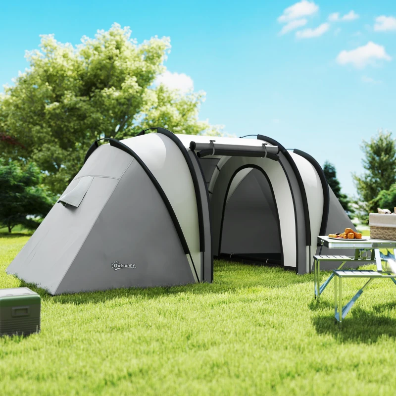Outsunny Camping Tent with 2 Bedrooms and Living Area, 3000mm Waterproof Family Tent, for Fishing Hiking Festival, Grey