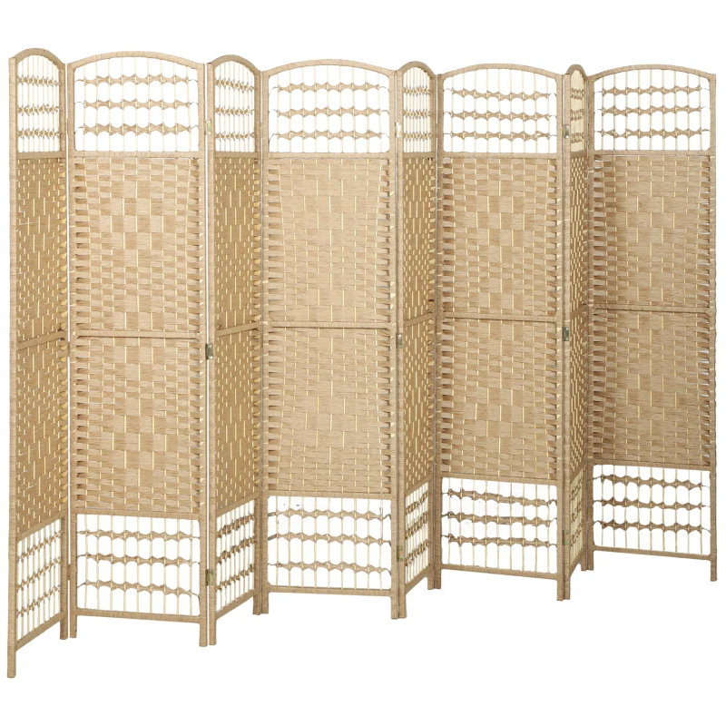 HOMCOM 8 Panel Folding Room Divider, Portable Privacy Screen, Wave Fiber Room Partition for Home Office, Natural