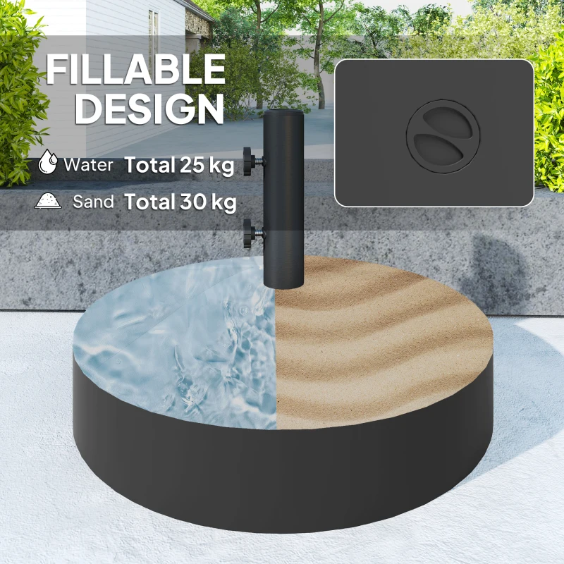 Outsunny Patio Umbrella Base Holder, Heavy Duty Outdoor Umbrella Stand Base, Sand/Water Filled, Φ22" x 15.7" H, Black