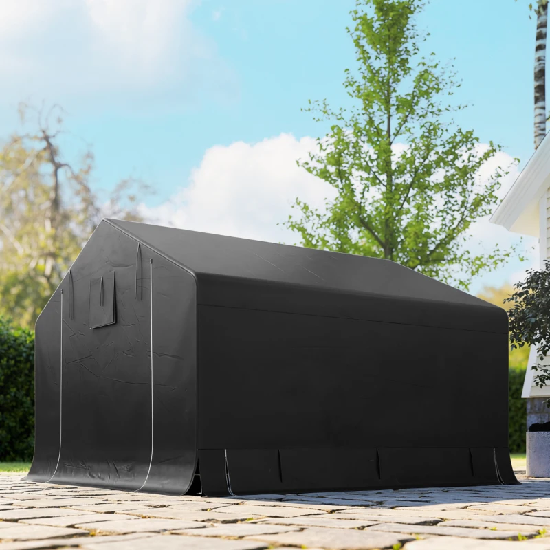 Outsunny 10' x 10' Portable Shed, Waterproof Bike Tent with Roll-up Zipper Door and Reinforced Galvanised Metal Frame, Dark Grey