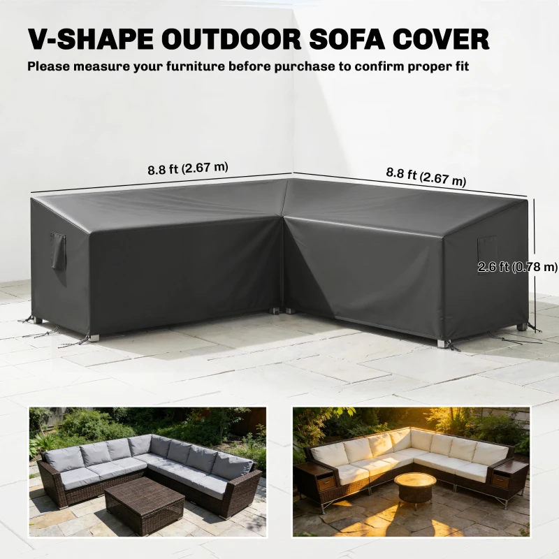 Outsunny V-Shaped Patio Furniture Cover, Waterproof Outdoor V-Shaped Sectional Sofa Cover with Air Vent, 105" x 105", Black