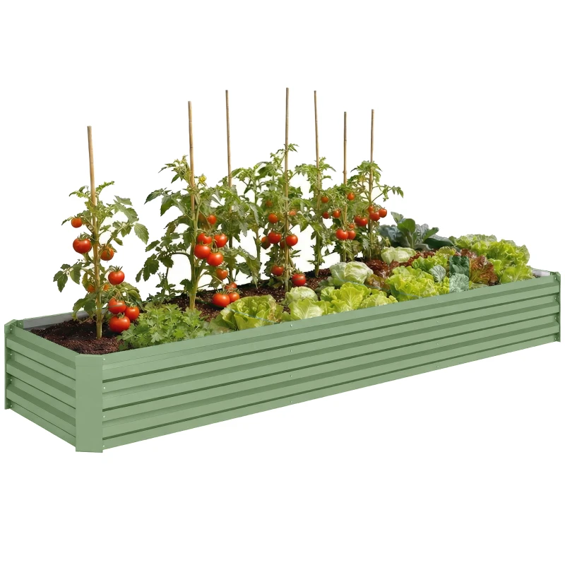Outsunny 8'x2'x1' Galvanized Raised Bed, Large Elevated Planter Box for Growing Flowers, Herbs and Vegetables, Light Green