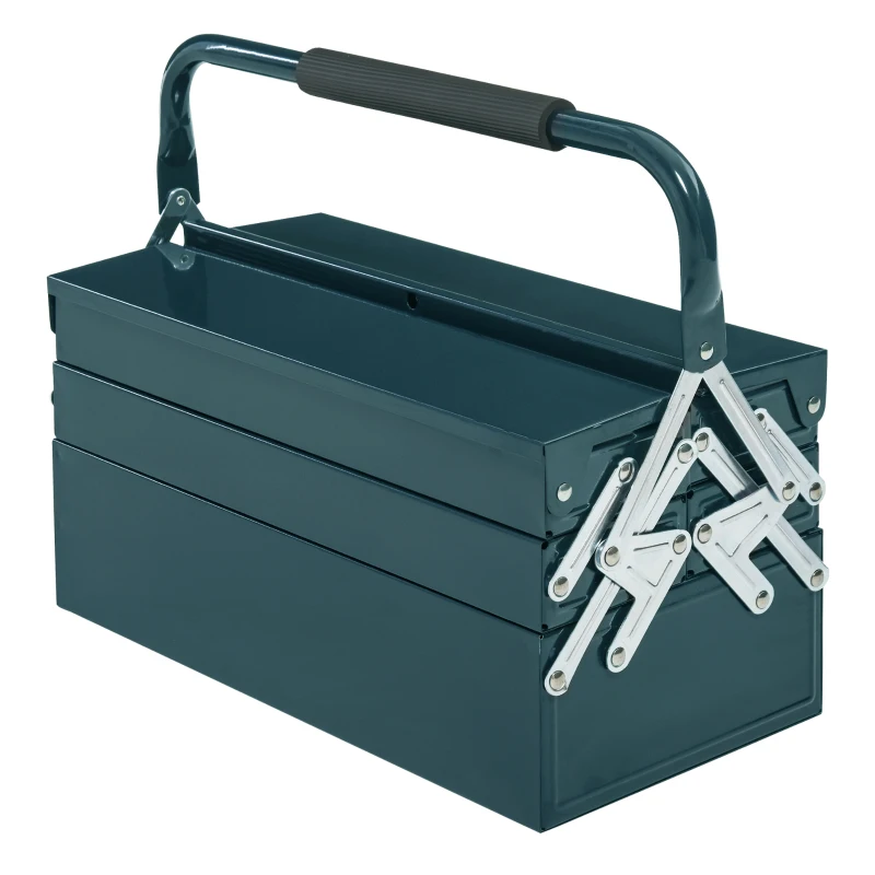 DURHAND 18" Metal Tool Box, Portable 5-Tray Cantilever Steel Tool Chest Cabinet for Garage and Warehouse, Dark Green