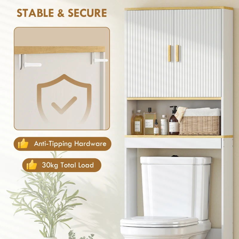 HOMCOM Over the Toilet Storage Shelf Adjustable Shelf Over the Toilet Storage Cabinet for Bathroom White and Oak