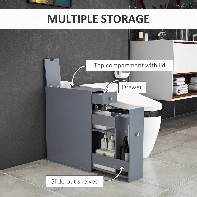 kleankin Bathroom Floor Organizer Free Standing Space Saving Narrow Storage Cabinet Bath Toilet Paper Holder with Drawers Gray