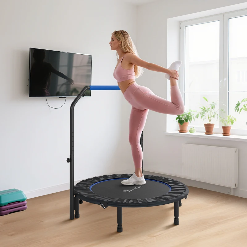 Soozier 45" Foldable Mini Fitness Trampoline, with Adjustable Foam Handle, Blue