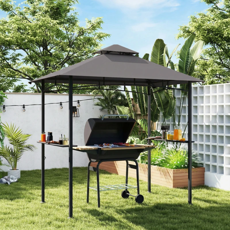 Outsunny 8' x 5' BBQ Grill Gazebo Tent with Double Tiered Canopy for Outdoor Sun Shade, Dark Grey