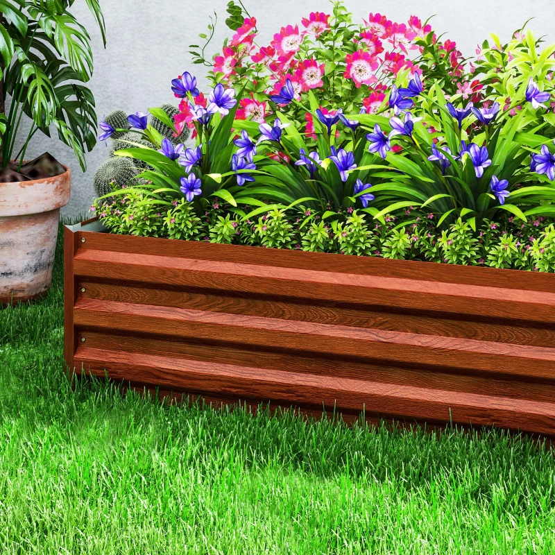 Outsunny 95" x 36" x 12" Galvanized Raised Garden Bed, Metal Elevated Planter Box for Growing Flowers, Herbs, Succulents, Brown