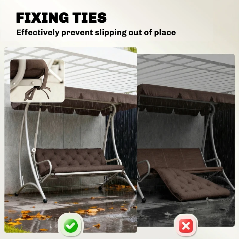 Outsunny 3-Seater Outdoor Bench Swing Chair Replacement Cushions for Patio Garden, Coffee
