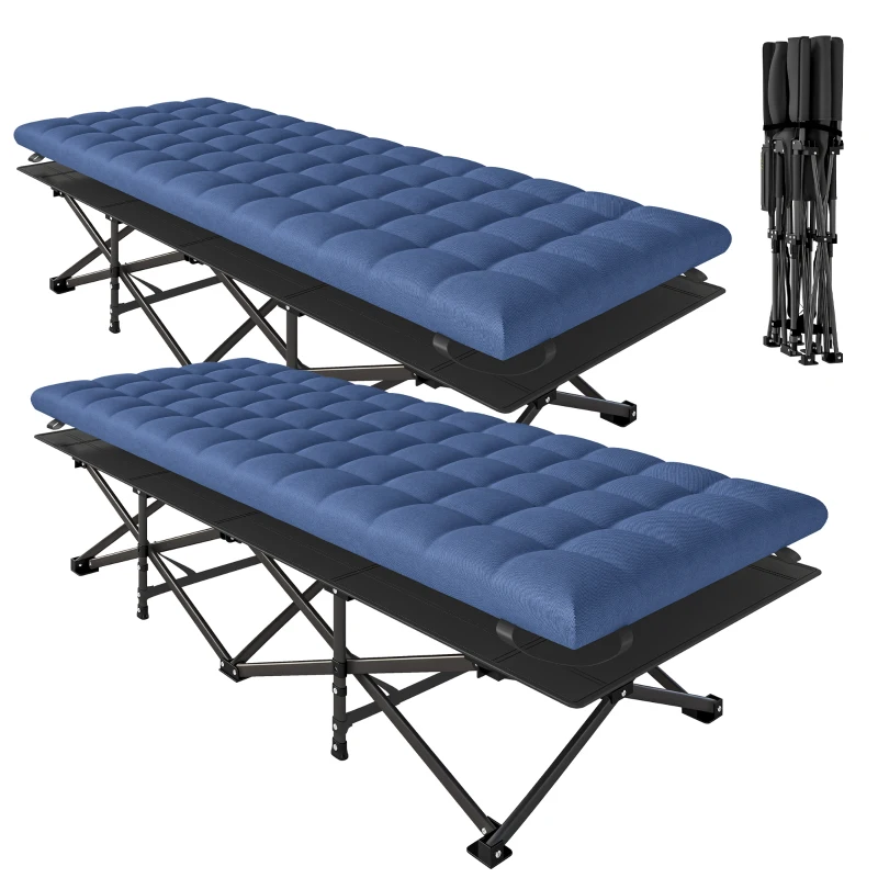Outsunny Set of 2 Camping Cot with Soft Pad, 32" Extra Wide Folding Cots with Non-Slip Feet and Carry Bag, Blue