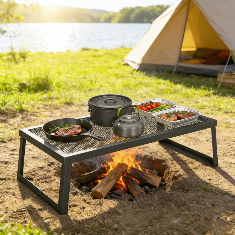 Outsunny Folding Campfire Grill, 36" x 18" Heavy Duty Carbon Steel Grill Grate with Folding Legs, Black