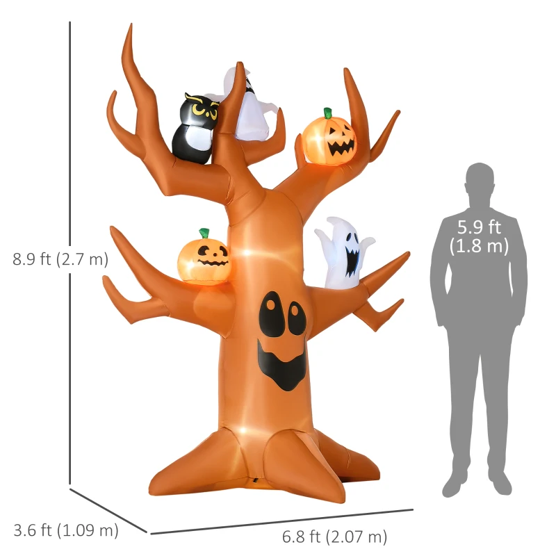 Outsunny 9ft Inflatable Halloween Haunted Tree with Pumpkins, Ghosts and Cat, Blow-Up Outdoor LED Yard Display for Garden, Lawn, Party, Holiday