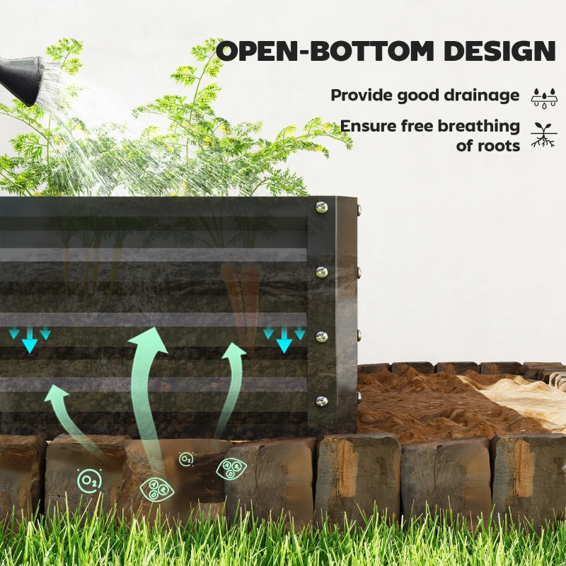Outsunny Raised Garden Bed Galvanized Steel Planter Box for Vegetables, Flowers, Herbs, Black
