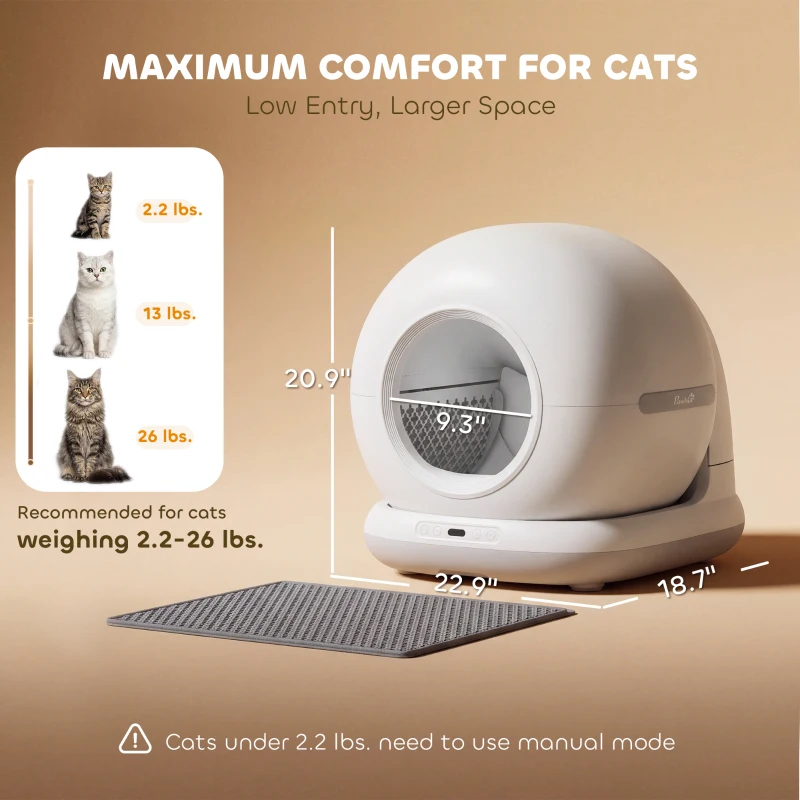 PawHut 72L Automatic Litter Box, Self Cleaning Litter Box, App Control, Odor & Noise Control, Safety Sensors, Deodorant Gel