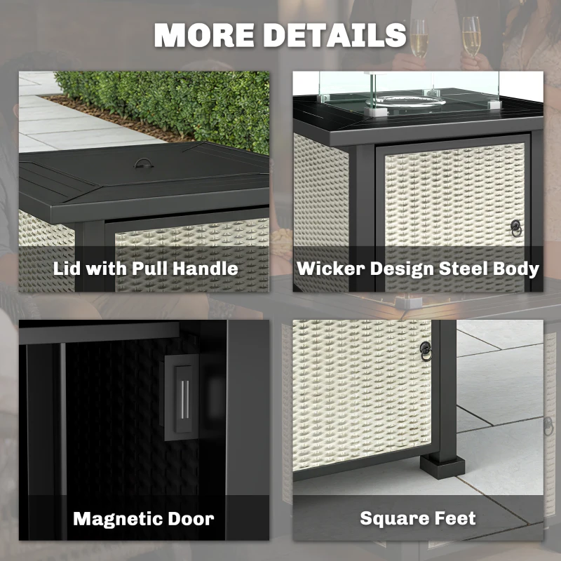 Outsunny 32" Propane Gas Fire Pit Table, 50,000 BTU Square Patio Table with Fire Pit, Wind Guard, Lid, CSA Certified, Grey