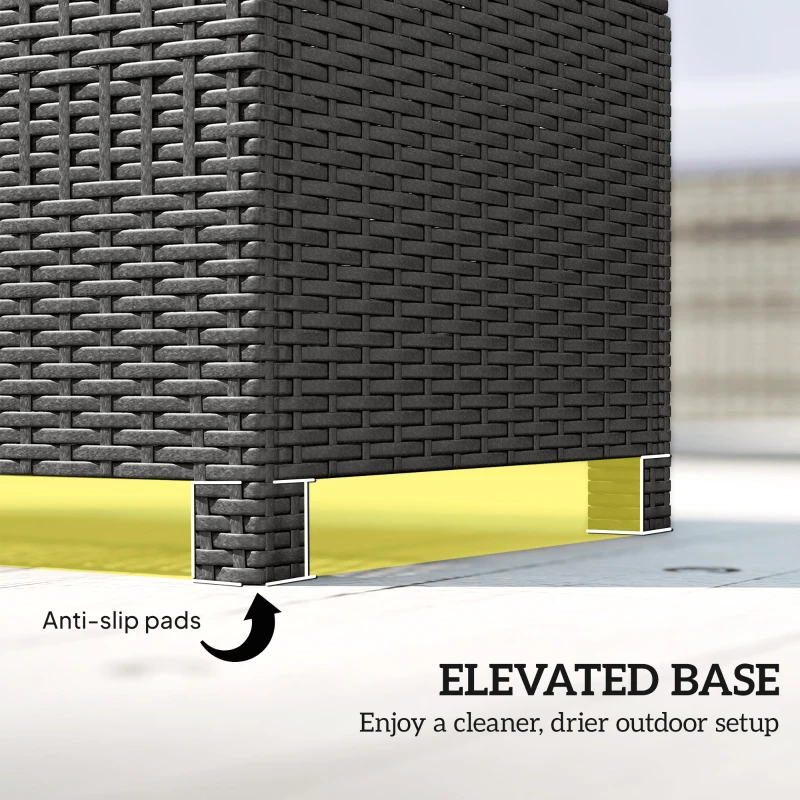 Outsunny PE Wicker Outdoor Coffee Table with Glass Top Garden Patio Table, Dark Grey