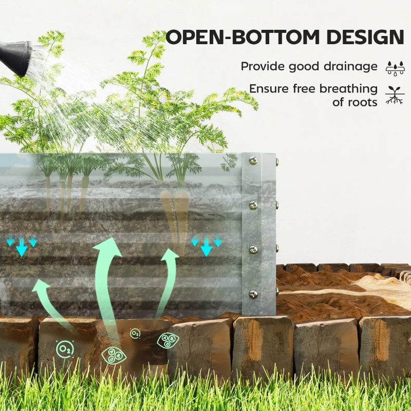 Outsunny Galvanized Raised Garden Beds, Outdoor Planter Box, Set of 2, for Flowers, Herbs and Vegetables, Silver