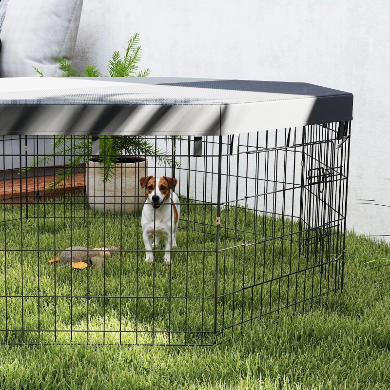 PawHut 8 Panels Foldable Dog Playpen with Top Cover, 24" High