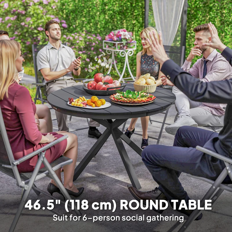Outsunny 46.5" Outdoor Dining Table for 6, Round Picnic Table with Slatted Top for Balcony, Porch, Black
