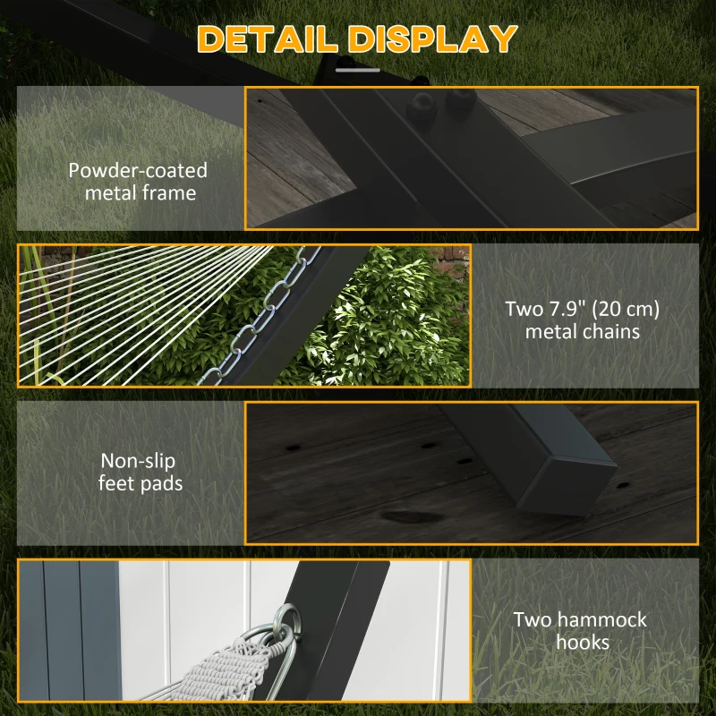 Outsunny 12' Hammock Stand with Steel Frame, Hammock Chair Stand Only for Garden, Camping, Picnic, Outdoor, Patio, Grey