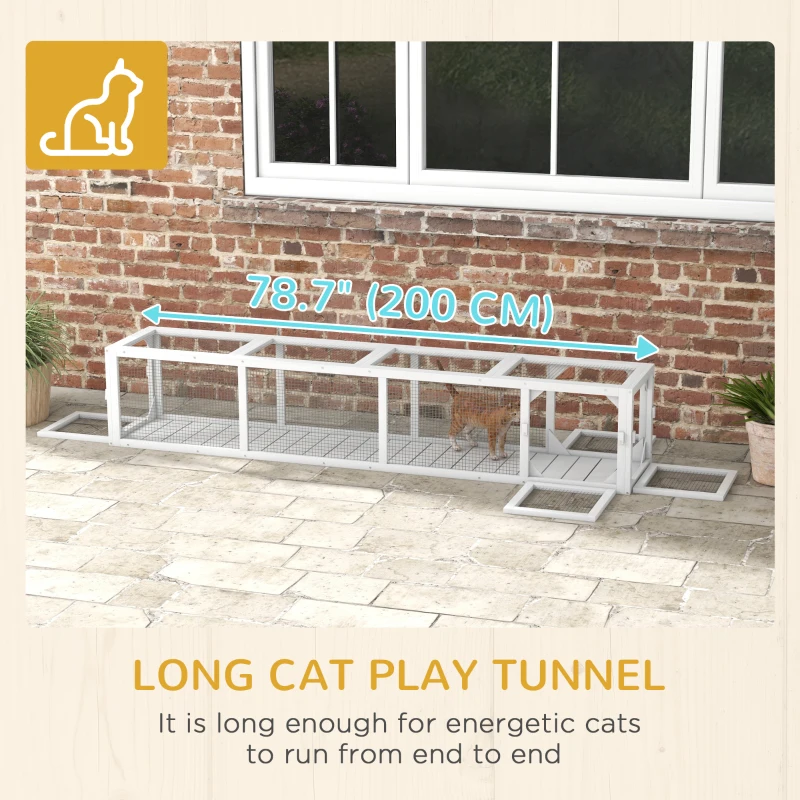 PawHut 79" Long Cat Tunnel, Cat shelter L- Shape with Extendable Design, Cat Enclosure for Indoor/Outdoor Use, White