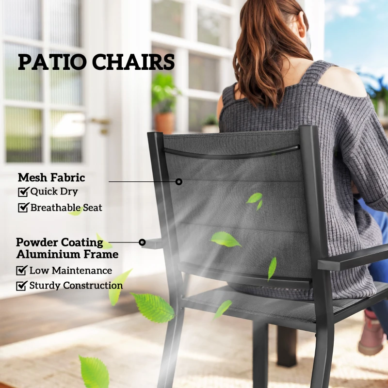 Outsunny Patio Dining Set for 6, Aluminum Expandable Outdoor Table and 6 Stackable Chairs with Padded Back, Mesh Seat, Black