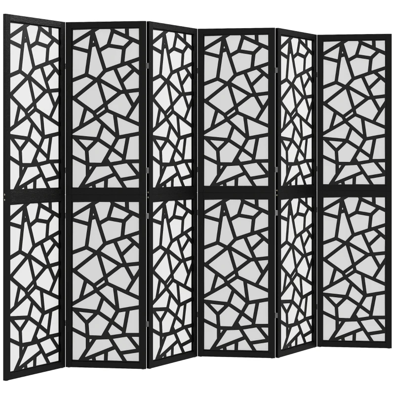 HOMCOM 6 Panel Room Divider, 5.6 FT Lightweight Folding Privacy Screen with Geometric Pattern for Living Room, Bedroom, Black