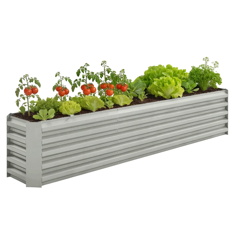 Outsunny 8 x 1.3 x 1.5ft Galvanized Raised Garden Bed, Reinforced Outdoor Planter Box with Open Bottom, Light Grey
