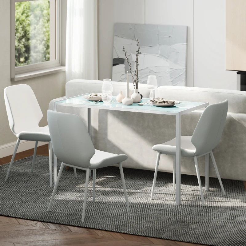 HOMCOM Rectangular Kitchen Table for 4 People, Dining Table with Tabletop Tempered Glass for Dining Room, Living Room, White