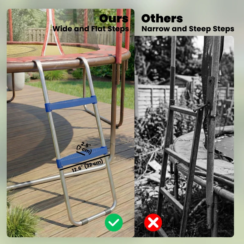 Soozier Trampoline Ladder, 2-Steps with Horizontal Wide Steps, Universal Hook, Galvanized Steel Frame, 330LBS Load Capacity