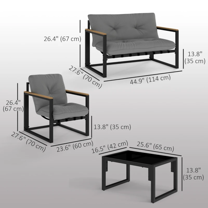 Outsunny 4 Piece Patio Furniture Set, Outdoor Loveseat Sofa Set with Thick Cushions and Coffee Table, Light Grey
