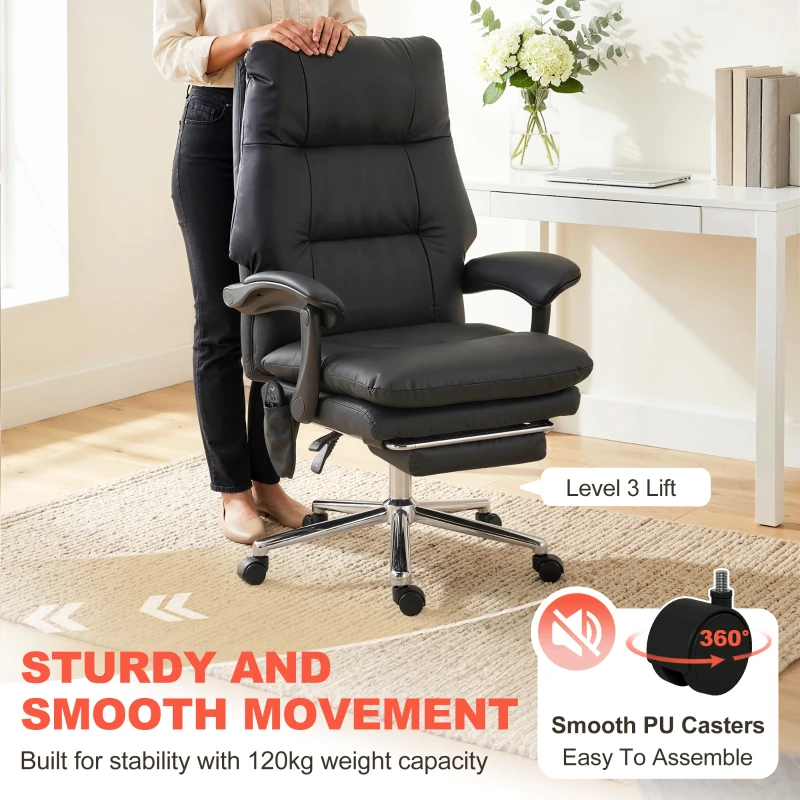 HOMCOM Massage Office Chair with 6-Point Vibration, Pet-Friendly Faux Leather Ergonomic Executive Desk Chair, Black