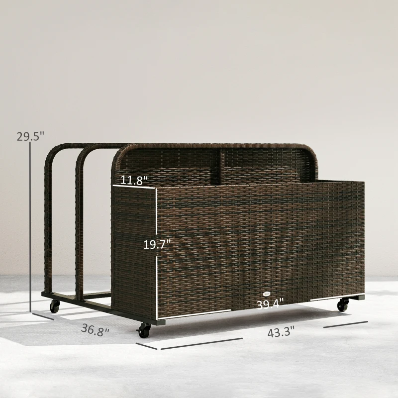 Outsunny PE Rattan Pool Float Storage Organizer with Wheels, Mixed Brown