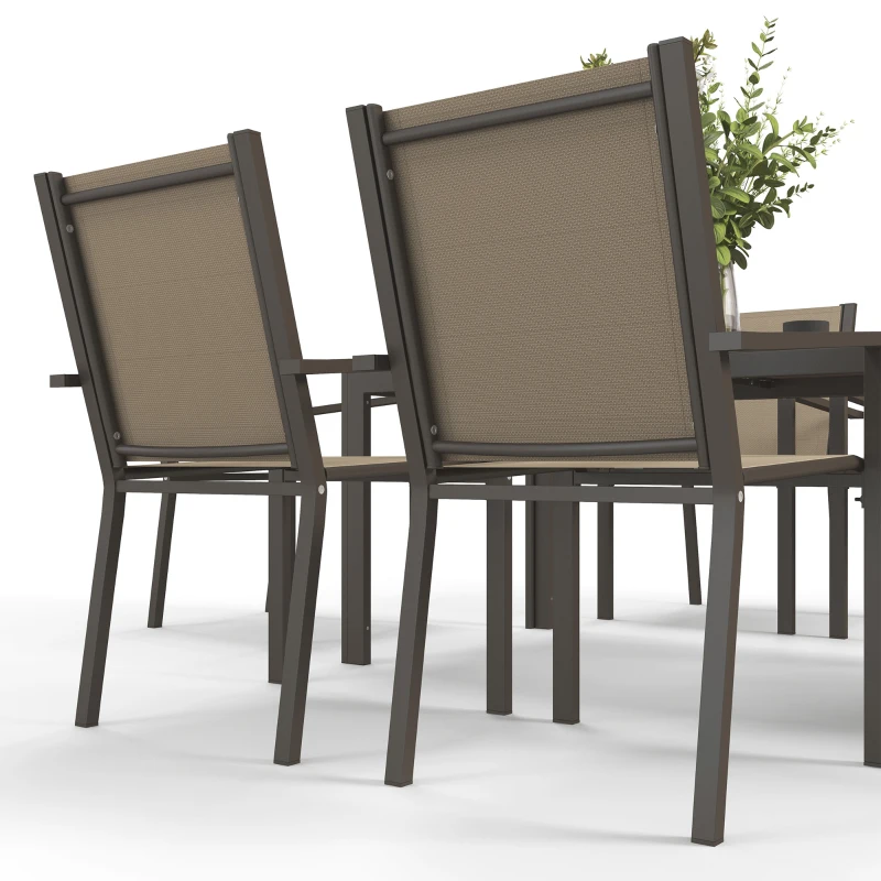 Outsunny 7 Piece Outdoor Dining Set with Rectangular Table and 6 Stackable Chairs, for Backyard, Lawn, Deck, Balcony, Pool Side