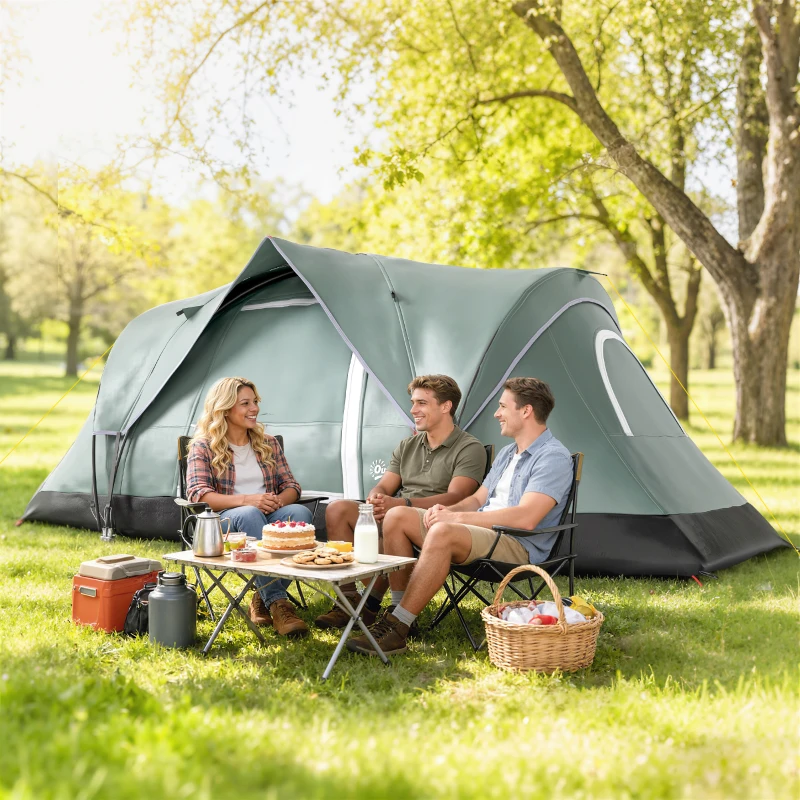 Outsunny 5-6 Person Family Tent, Outdoor Camping Tent with Lighting Hook, Carrying Bag for Camping, Hiking and Travelling, Green