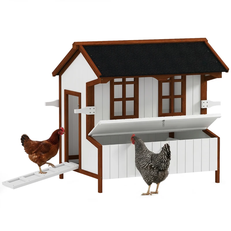 PawHut 47" Chicken Coop Wooden Chicken House Rabbit Hutch Raised Poultry Cage Portable Hen Pen Backyard