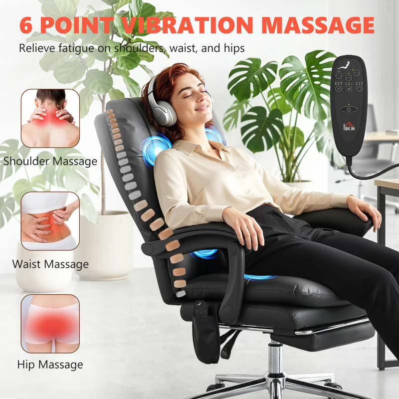 HOMCOM Massage Office Chair with 6-Point Vibration, Pet-Friendly Faux Leather Ergonomic Executive Desk Chair, Black