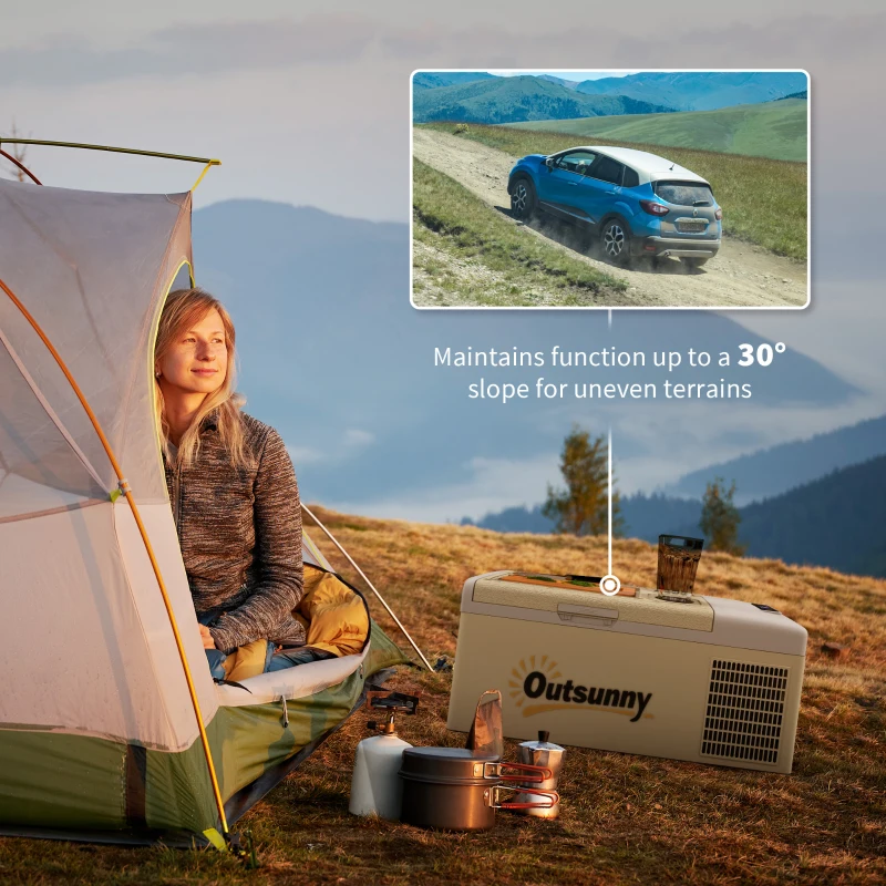 Outsunny 12 Volt Car Refrigerator, 17QT Car Fridge Electric Cooler, 12/24V DC and 100-240V AC, -68℉-50℉, Portable Refrigerator