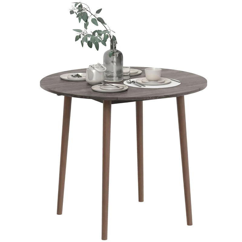 HOMCOM 35" Folding Dining Table, Collapsible Drop Leaf Table with Round Tabletop, Wood Legs, Distressed Light Grey
