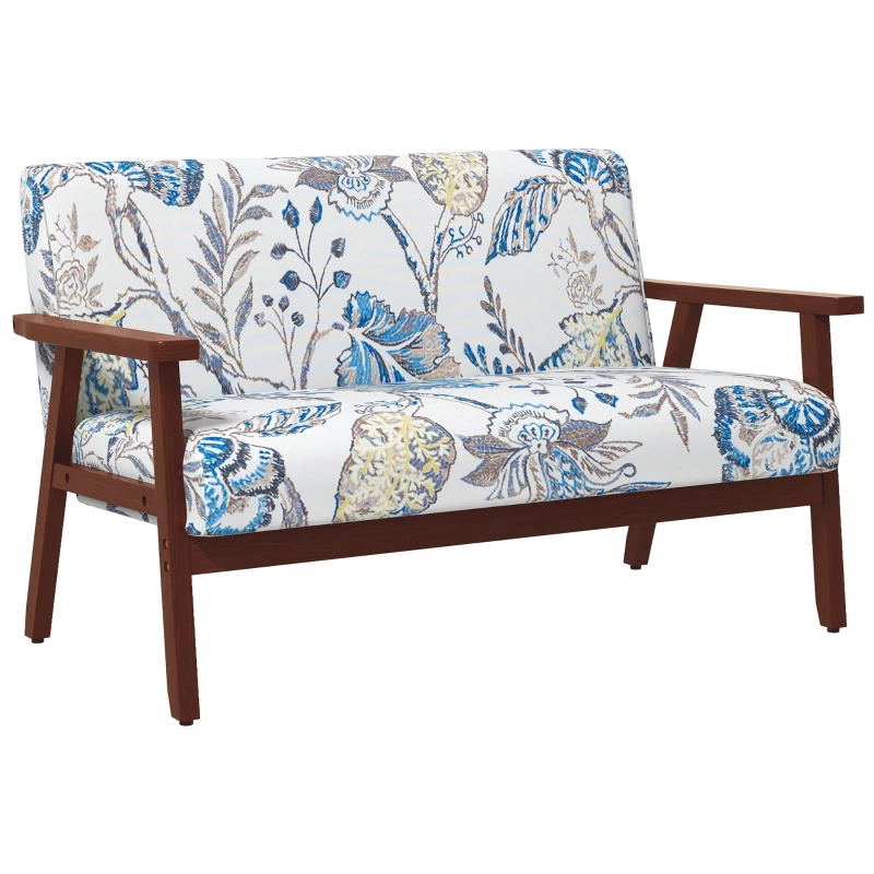 HOMCOM Compact Loveseat Sofa Couch Linen Fabric Double Seat Sofa with Rubber Wood Legs Multicolour