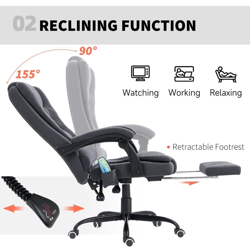 Vinsetto 7-Point Vibrating Massage Chair, Reclining Office Chair with Footrest, Reclining Back, Adjustable Height, Black