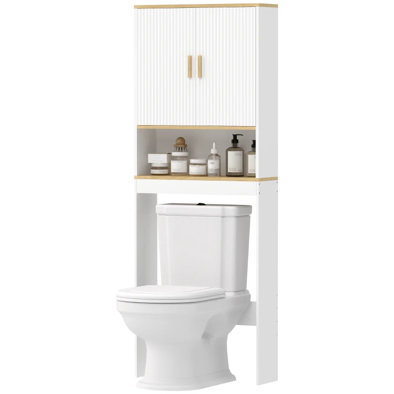 HOMCOM Over the Toilet Storage Shelf Adjustable Shelf Over the Toilet Storage Cabinet for Bathroom White and Oak