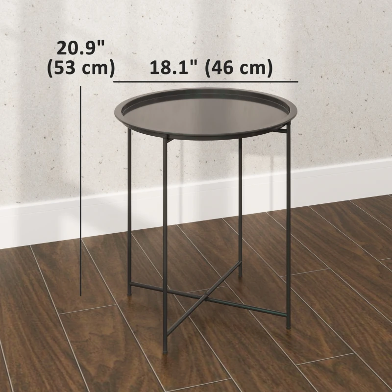 Outsunny 18" Outdoor Side Table with Removable Tray and Folding Legs, Indoor Outdoor for Balcony, Porch, Black