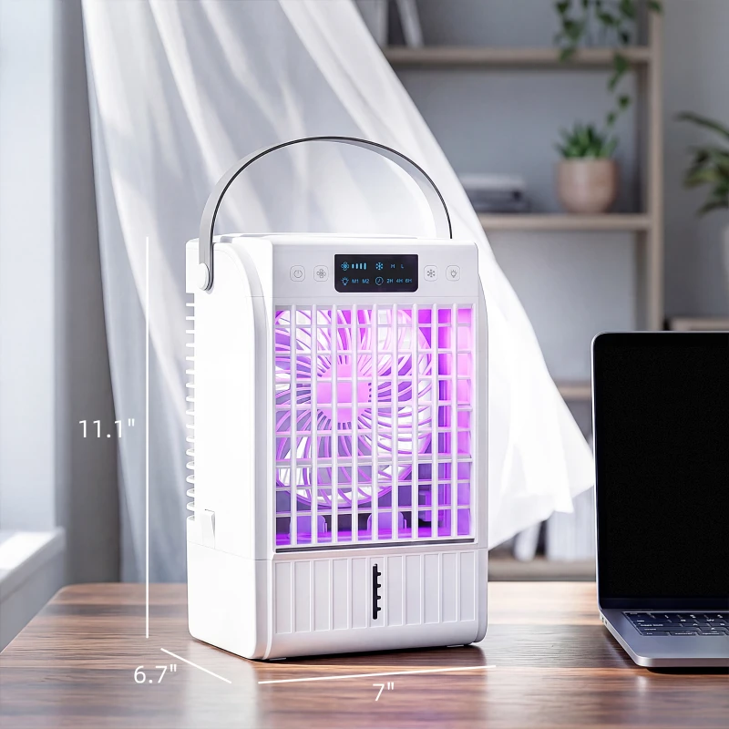 HOMCOM Portable Air Conditioner, 4-in-1 Mini Air Cooler with 4 Wind Speed, 2 Mist Mode, RGB 7 LED Light